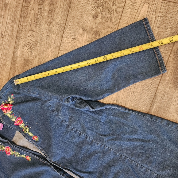 VTG Suzanne Somers Collection Denim Jean Jacket and Pant Embroidered Size L /S - Picture 7 of 16